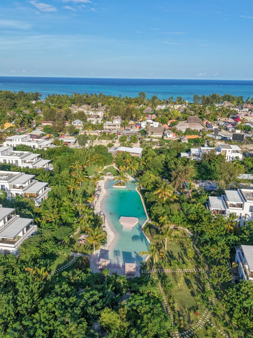 Swim lagoon and gardens of a residential development